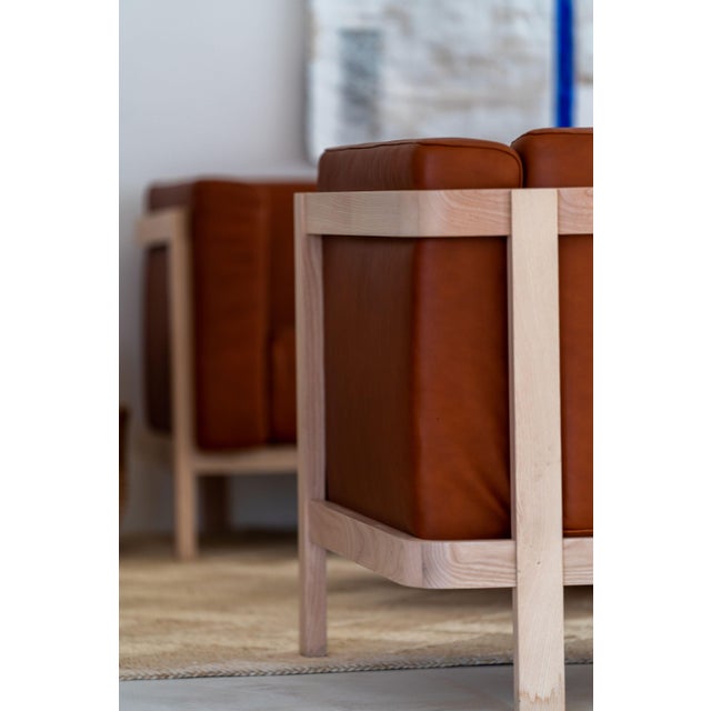 LIFT Minimalist Three-Seater Sofa in Ash Wood and Camel Leather Seat by Julien Renault For Sale - Image 12 of 14