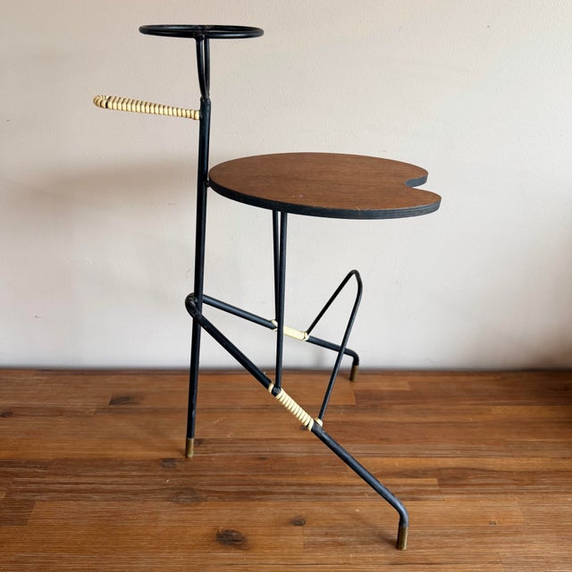 Mid-Century Modern 20th C. Danish Mid Century Modern Teak and Metal Plant Stand Side Table Magazine Rack For Sale - Image 3 of 7