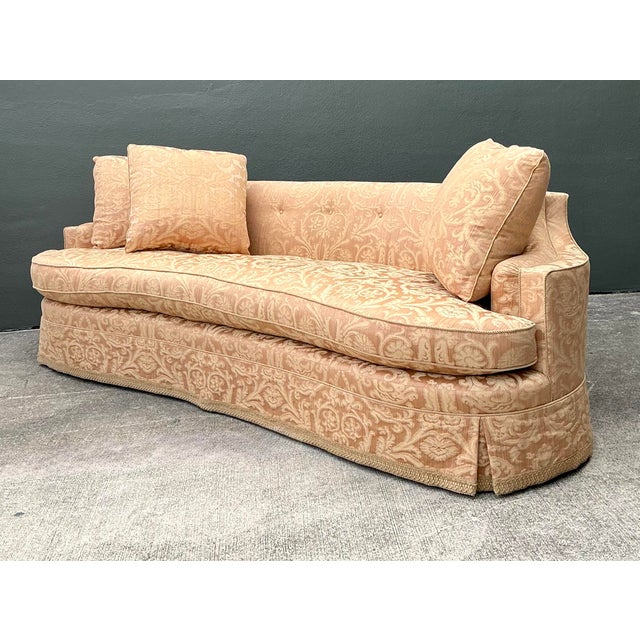 This elegant vintage sofa by Ferguson Copeland is a masterclass in Hollywood Regency sophistication and timeless comfort....