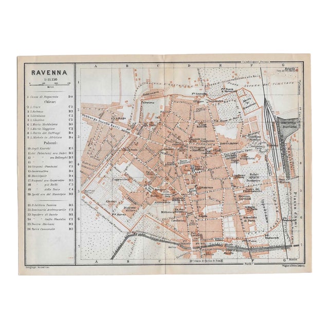 1928 Antique Map of Ravenna Italy For Sale