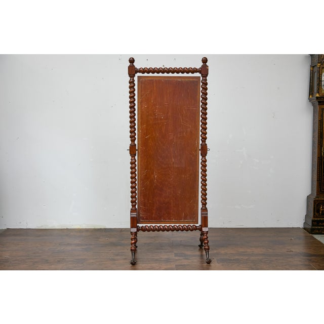 19th Century English Cheval Mirror with Barley Twist Frame, Ball and Claw Feet For Sale - Image 4 of 12