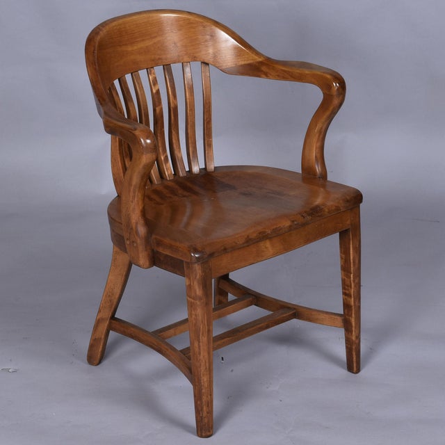 Wood Group of 3 Solid Wood Bankers or Library Chairs Early 20th Century For Sale - Image 7 of 16