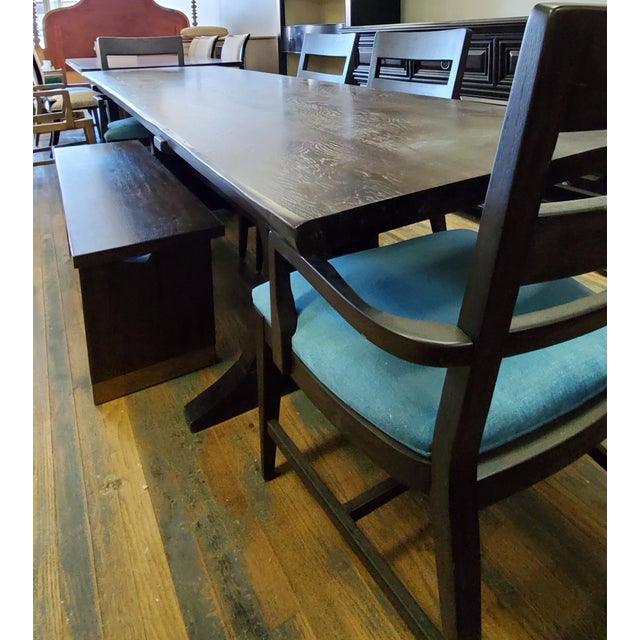 Thomasville Ellen Degeneres Coldwater Canyon Dark Oak Farmhouse Trestle Table Dining Set With