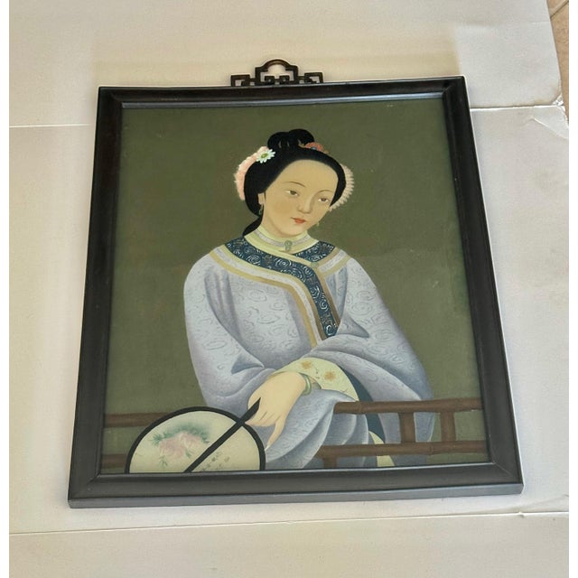 Traditional Chinese Export Reverse Glass Painting Young Women For Sale - Image 3 of 11