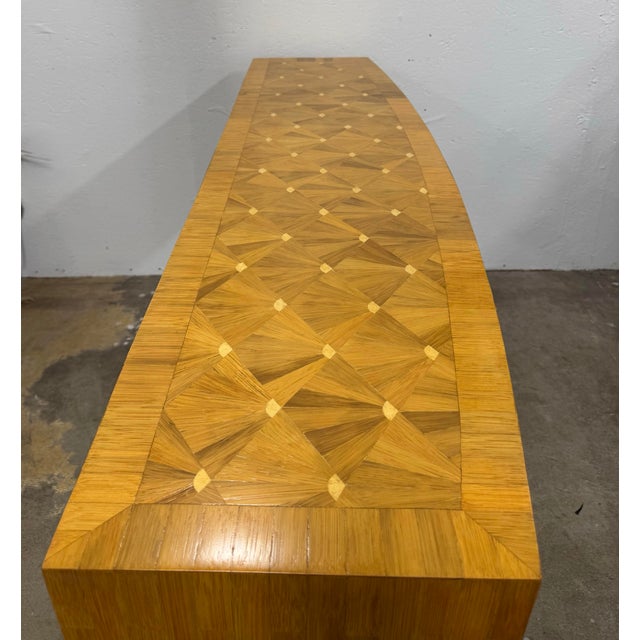 Ron Seff Marquetry Inlay Raffia Wood Console For Sale In Atlanta - Image 6 of 7