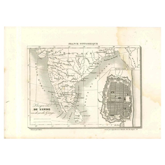 Original Lithographic Map of India, 19th Century For Sale