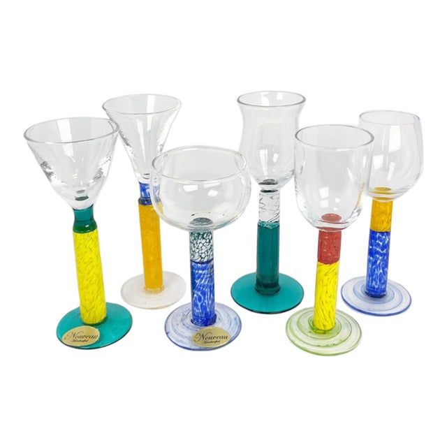 Vintage Nouveau Art Glass Cordials – Hand Blown Czech Shot Glasses, Set of 5 For Sale
