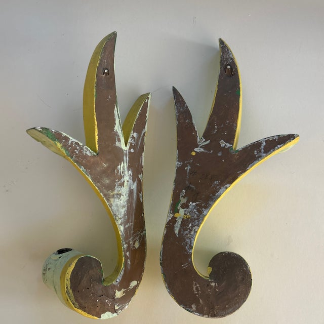 Green 1940s American Chalk Paster Leaf Design Candle Wall Sconces a Pair For Sale - Image 8 of 11