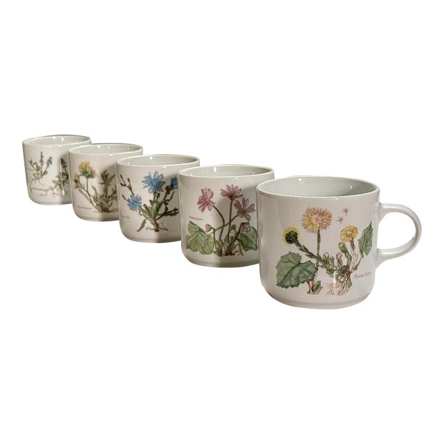 Late 20th Century Wildflower Coffee Mugs- Set of 4 For Sale
