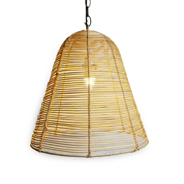 Wicker Strip Bell Coastal Contemporary Pendant Light Medium For Sale - Image 4 of 8