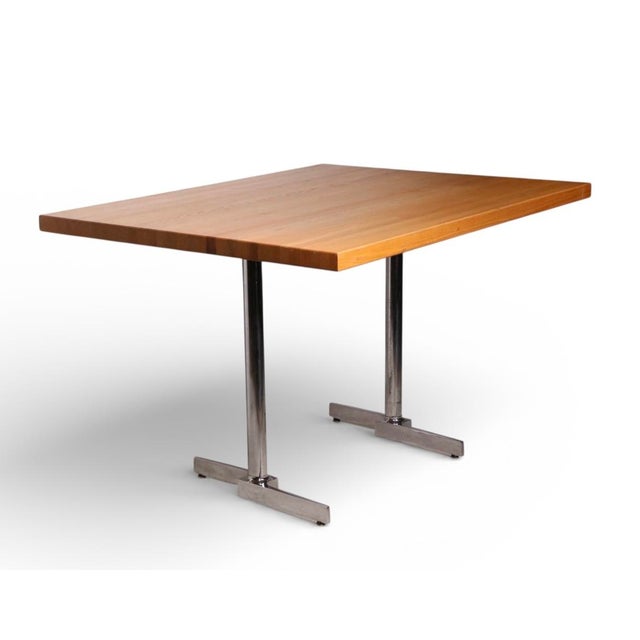 Wood Mid 20th Century Mod Postmodern Oak and Chrome Cafe Dining Table For Sale - Image 7 of 9