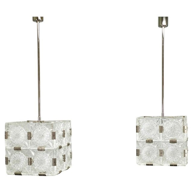 Crystal Cube Pendant Lights by Lustry Kamenický Šenov, 1970s, Set of 2 For Sale - Image 18 of 18