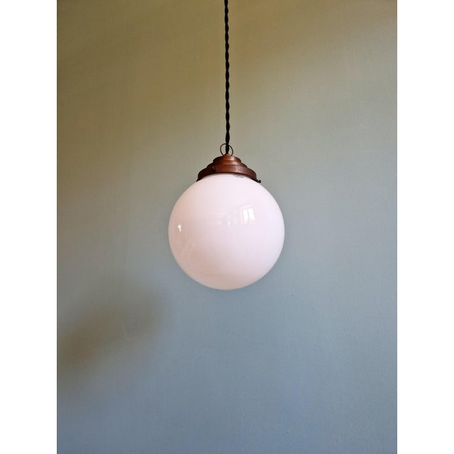 Art Deco Pendant Light in White Opaline Glass from Val Saint-Lambert, Belgium, 1930s For Sale - Image 12 of 14