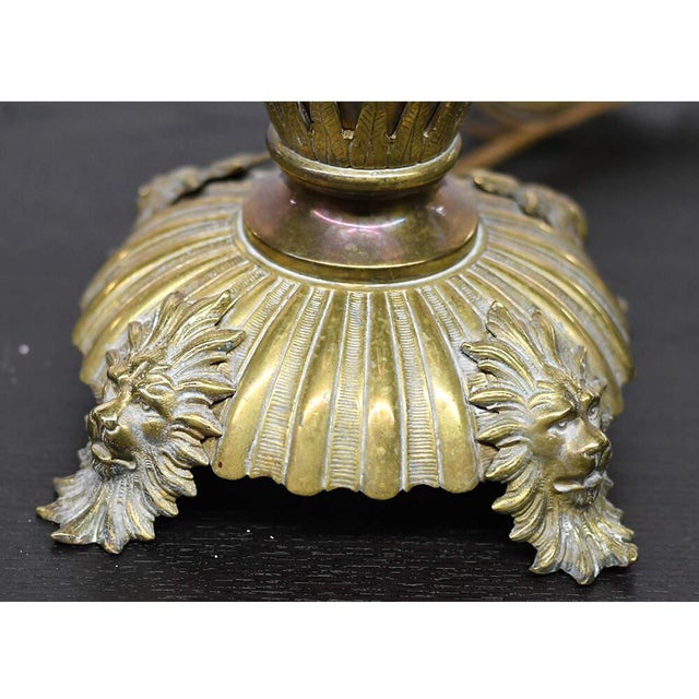 Victorian Converted Banquet Oil Lamp With Lion Motifs by the Meteor Lamp Company For Sale - Image 9 of 11