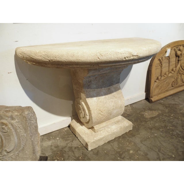 Cream Carved Limestone Demi-Lune Console Table From the South of France For Sale - Image 8 of 15