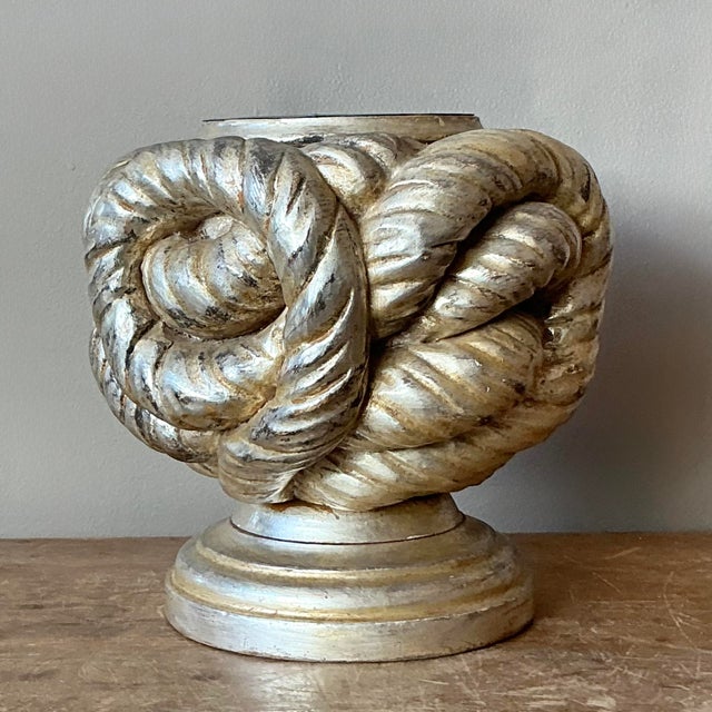 Hollywood Regency Vintage Boho Silver Leaf Knot Candlestick Holder For Sale - Image 3 of 7