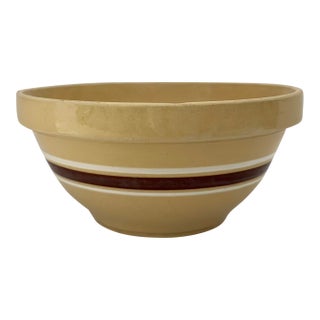 Brown and White Stripe Yelloware Bowl For Sale