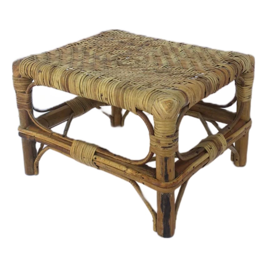 Wicker Rattan Footstool | Chairish