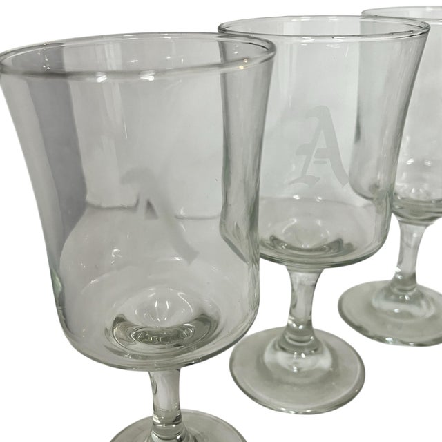 Transparent Vintage Mid Century Etched Monogram “A” Goblet - Set of 8 For Sale - Image 8 of 10