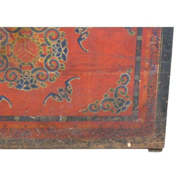 Red Late 19th Century Hand Painted Five Bats Antique Gansu Tibetan Cabinet For Sale - Image 8 of 12