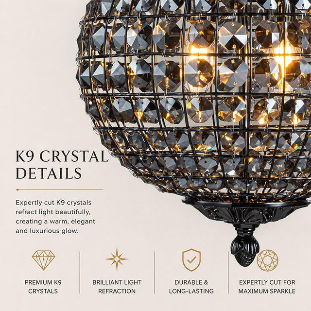 Aloadecor W12'' Modern Glam Smoke Crystal Globe Chandelier Contemporary Black Pendant Light For Sale - Image 4 of 9