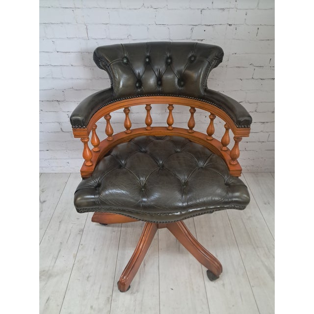 Vintage Chesterfield Chair in Green Leather, 1980s For Sale - Image 6 of 17