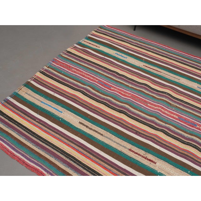 1970s 1970s Vintage Handmade Wool Cotton Multicolor Kilim Rug For Sale - Image 5 of 11