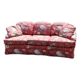 Vintage Sherrill Furniture Coral Floral Sofa With Curved Back, C. 1990s For Sale