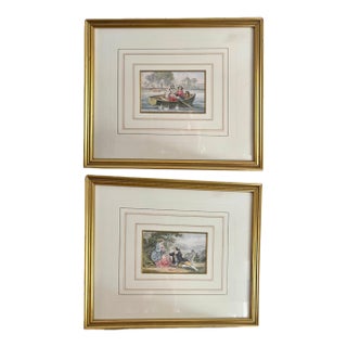 Vintage Victorian Courting Couples Framed Baxter Method Oil Print Engravings by Joseph Kronheim - Set of 2 For Sale