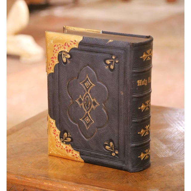 19th Century English Leather Bound Holy Bible With Brass Mounts and Clasps For Sale - Image 13 of 14