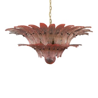 Late 20th Century Murano Palms Palmette 58 Pink Glasses Chandelier For Sale
