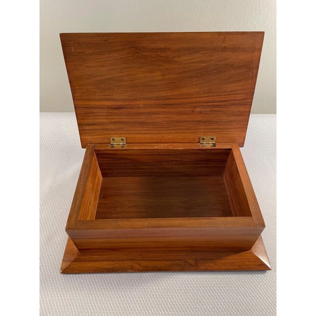 Wood 1970s Solid Teakwood Artisan Marquetry Letter Box For Sale - Image 7 of 13