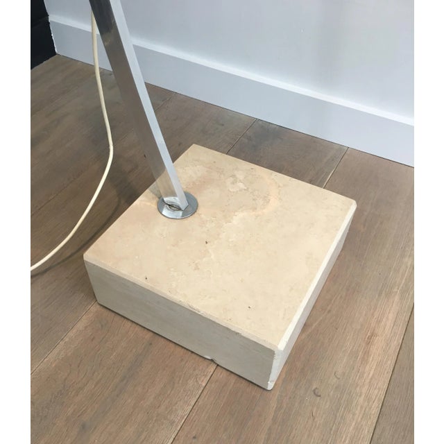 1970s Arco Style Floor Lamp in Brushed Aluminium, Conical White For Sale - Image 6 of 13