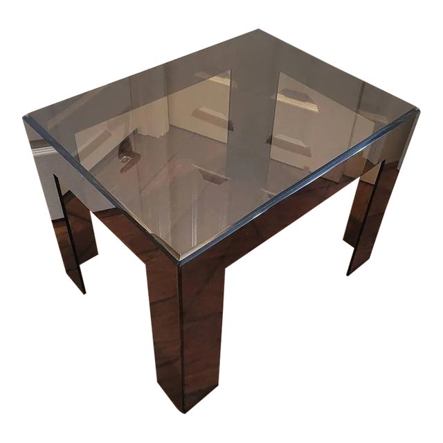 Vintage 1970s Smoked Lucite Acrylic End Table With Beveled Top For Sale