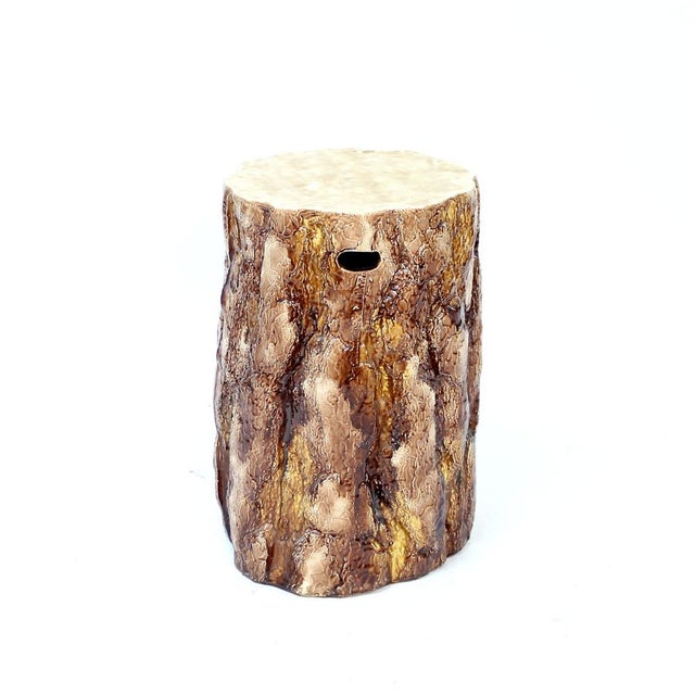 Large majolica stump from around late 19th century or early 20th century, attributed to Swedish manufacturer Gustavsberg...