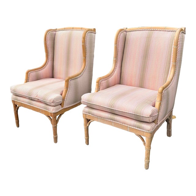 Vintage Faux Bamboo Wingback Chairs, Pair Chairish