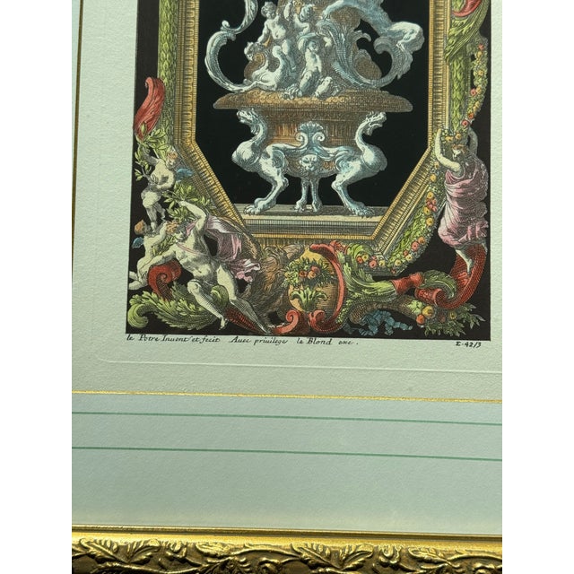Pair of Antique Hand Colored Etching Plates of Vases by Jean Le Pautre, Framed For Sale - Image 4 of 10