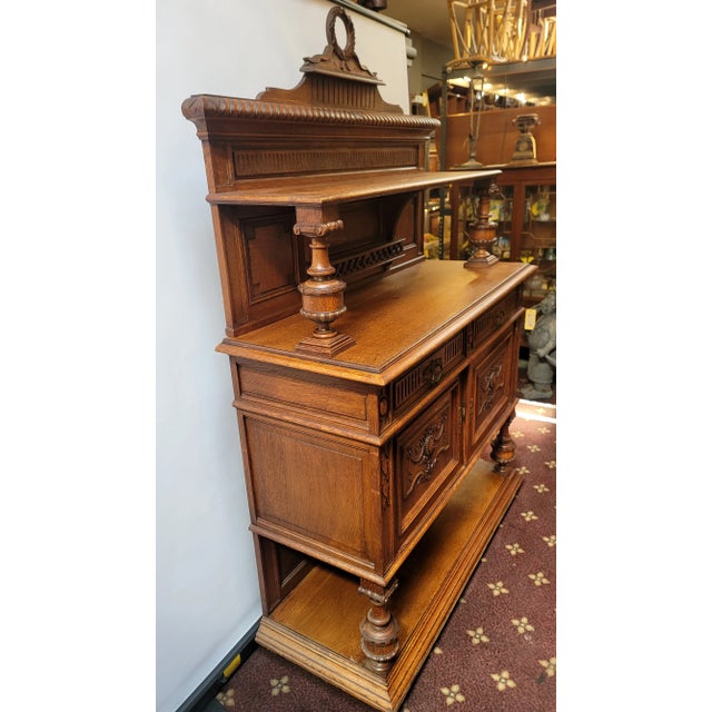 Antique 1880s French Henri II Style Sideboard Server Oak For Sale In San Diego - Image 6 of 17