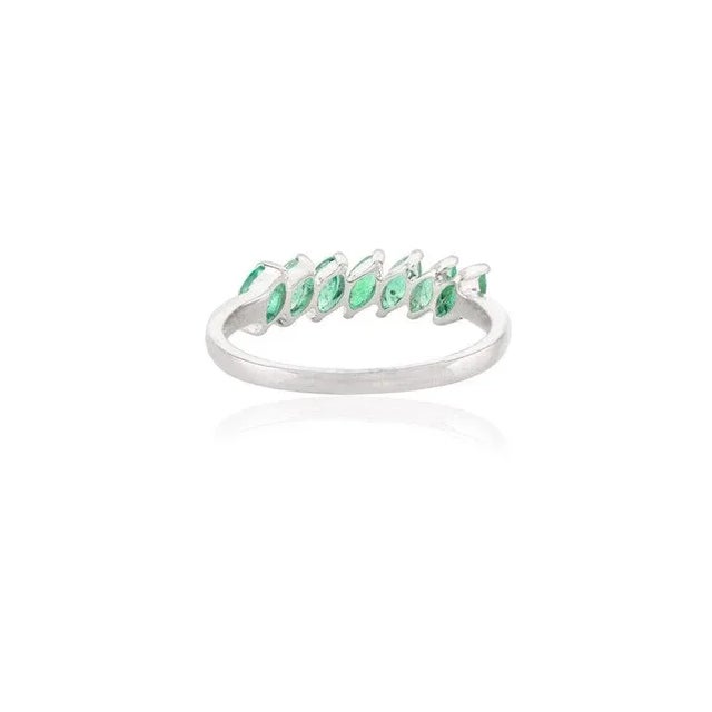Metal Marquise Emerald Half Eternity Stacking Band Ring in 14k White Gold Size 7 For Sale - Image 7 of 13