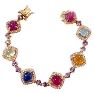 Bochic “Capri” Ruby & Multi Color Gem & Sapphire Bracelet Set 18K Gold & Silver For Sale