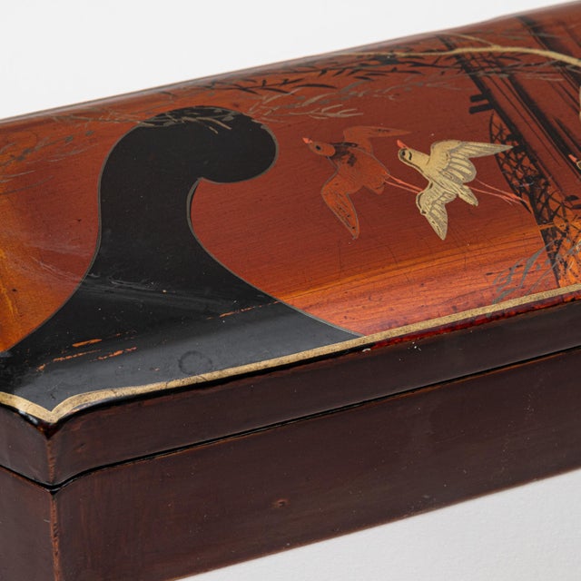 20th Century Asian Wooden Box with Handcrafted Gold Details For Sale - Image 9 of 18