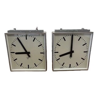 Large Industrial Square Double Sided Factory Wall Clocks from Pragotron, 1970s For Sale
