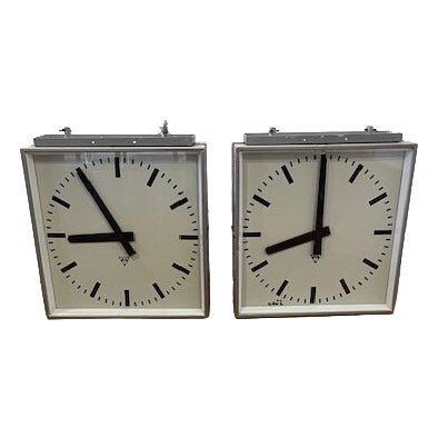 Large Industrial Square Double Sided Factory Wall Clocks from Pragotron, 1970s For Sale