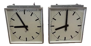 Large Industrial Square Double Sided Factory Wall Clocks from Pragotron, 1970s