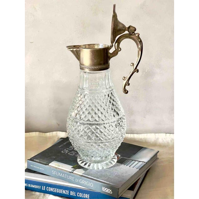 Mid-Century Modern Vintage Cut Glass and Silver Plated Bar Set of Jug and Shaker, Italy, 1950s, Set of 2 For Sale - Image 3 of 11