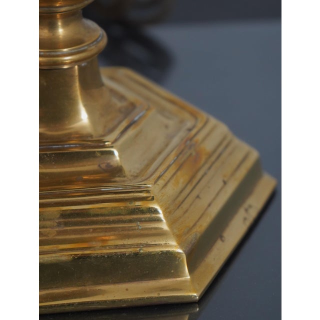 Chapman Manufacturing Company 1970s Chapman Brass Table Lamp W. Tole Shade For Sale - Image 4 of 12