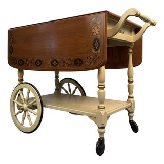 Vintage Ethan Allen Stenciled Drop Leaf Tea Cart For Sale