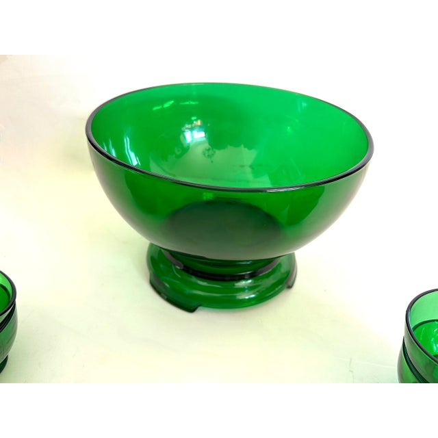 Green Vintage Green Glass Punch Bowl Set For Sale - Image 8 of 11