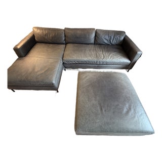 Pottery Barn: Jake Leather Sectional, Indigo For Sale