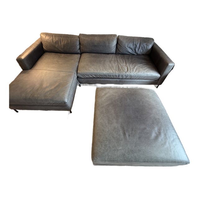 Pottery Barn: Jake Leather Sectional, Indigo For Sale